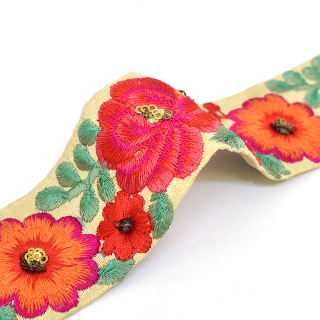 インド製刺繍リボン チェルシーフラワー(36) 1m入り 1.アイボリー 07Ab99_