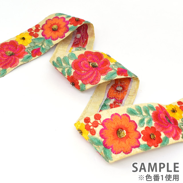 インド製刺繍リボン チェルシーフラワー(36) 1m入り 1.アイボリー 07Ab99_