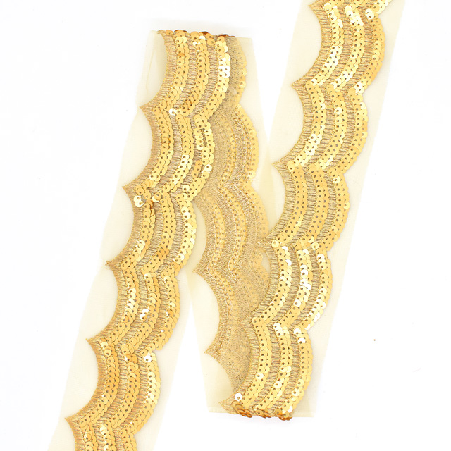 インド製刺繍リボン ゴールデンスカラップ(38) 1m入り 2.ゴールド 07Ab99_