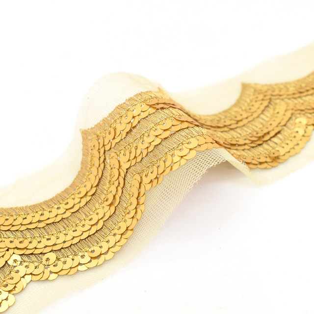 インド製刺繍リボン ゴールデンスカラップ(38) 1m入り 2.ゴールド 07Ab99_