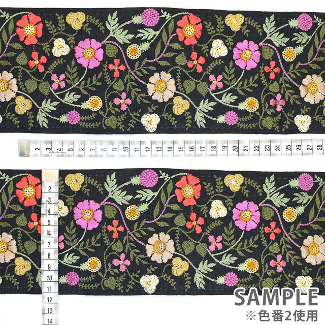 インド製刺繍リボン ワイルドフラワーL(44) 1m入り 1.アイボリー 07Ab99_