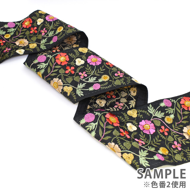 インド製刺繍リボン ワイルドフラワーL(44) 1m入り 1.アイボリー 07Ab99_