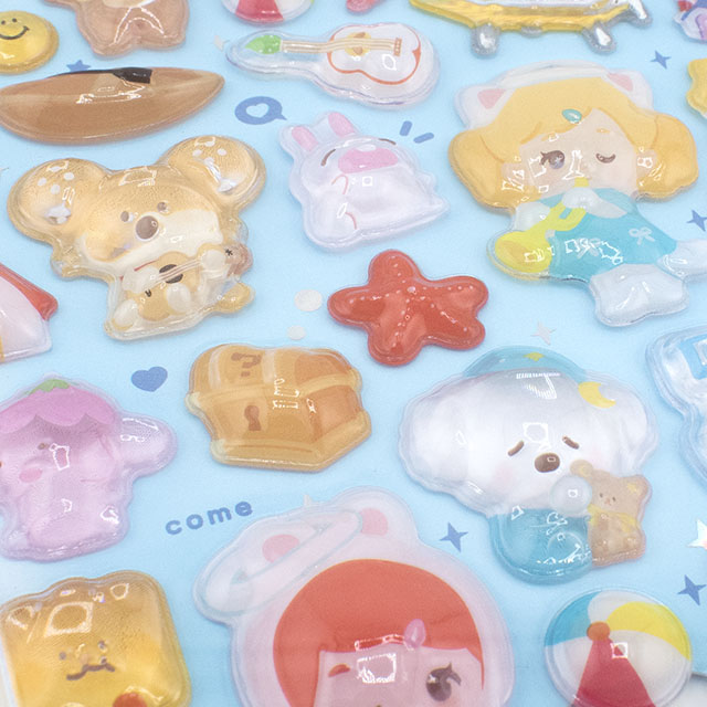 シール Kirakoko エンボスステッカー(axl-25-50755) 16132.女の子と動物:ブルー 14Yy88_