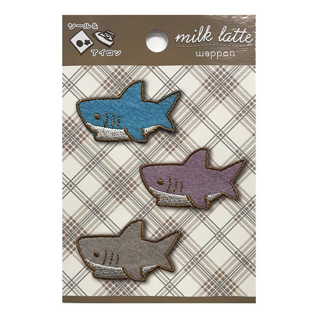 シール&アイロン接着ワッペン milk latte-ミルクラテ- ミルクラテワッペン(MLW-14) サメくん 08Bf99_