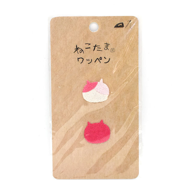 ねこたまワッペン(NTW5) アイロン接着ワッペン ピンク・赤 08Bf99_
