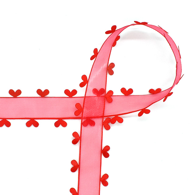 Aハートオーガンジーリボン(1613) 25mm 16.レッド 07Aa99_