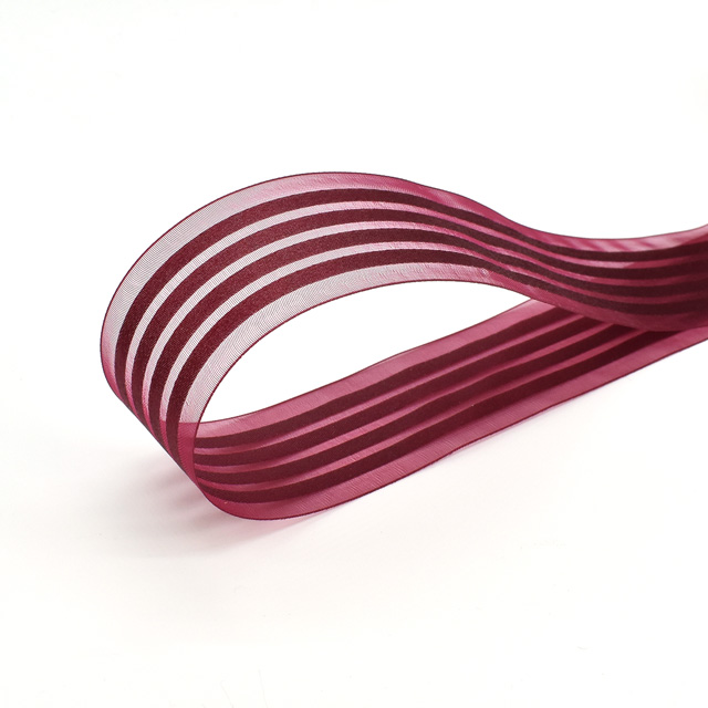 オーガンジーリボン Aオーガンジーフォーストライプ(9717) 40mm 17.エンジ 07Aa99_