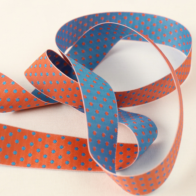 レピヤンリボン リバーシブルチロル ドットリボン (205-33-12) 24mm レッドブルー 07Aa99_