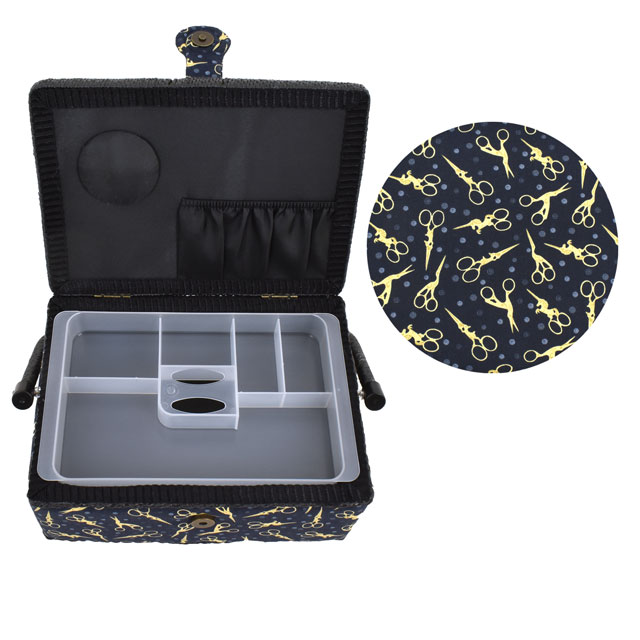 ソーイングバスケット ディアステラ・プリントファブリック/アニマル・シザーズ使用(SCBM-1806) Mサイズ DNV.ダークネイビー系 15Yy88_