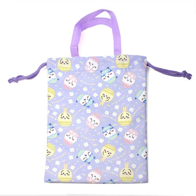 完成品 ちいかわ総柄縦型巾着(CW43724) PL.パープル 15Yy88_