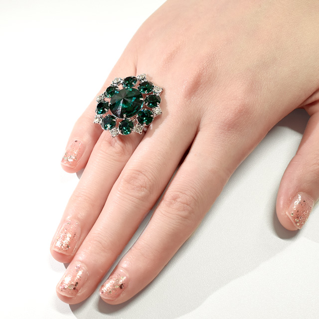 アクセサリー ラインストーンリング 指輪(ETTRG3473) S.シルバー×エメラルド 07Cl99_