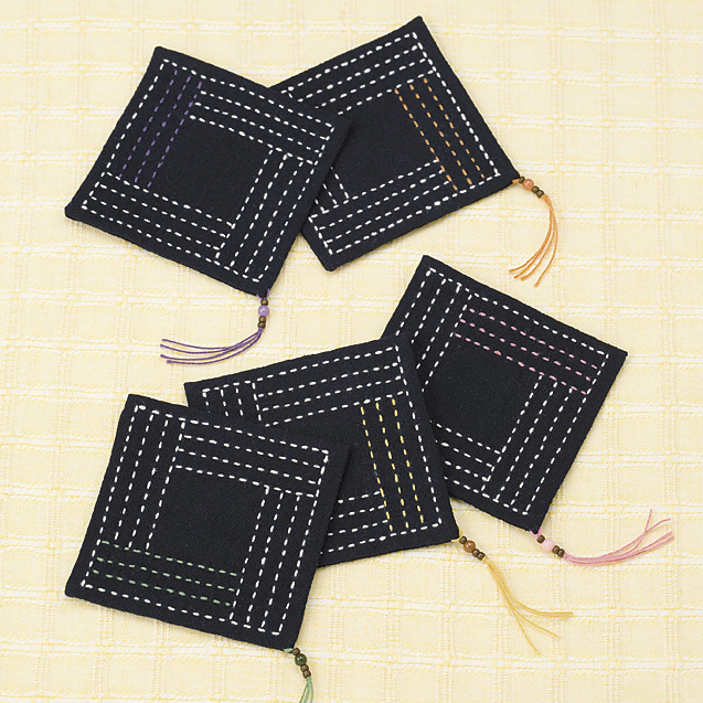オリムパス 刺し子キット コースター・収納袋 井桁格子 (232) 鉄紺 06Bi99_
