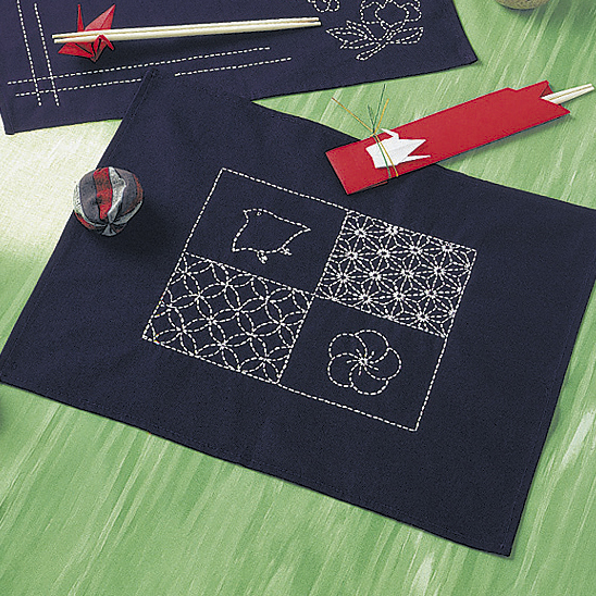オリムパス 刺し子キット ランチョンマット 千鳥とねじり梅 (114) 紺 99Zz99_