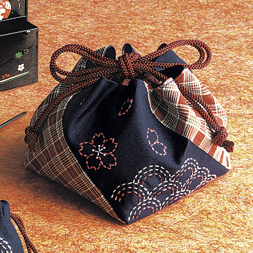 オリムパス 刺し子キット 手提げ巾着 春の海 (126) 紺 06Bi99_