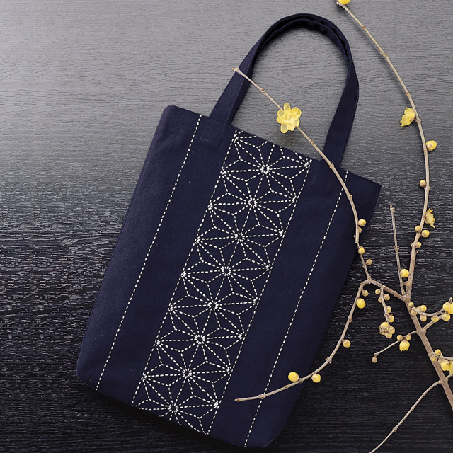 オリムパス 刺し子キット バッグ 麻の葉 (172) 紺 06Bi99_