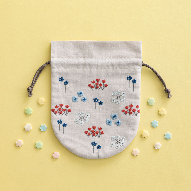 刺しゅうキット 戸塚刺しゅう×星燈社 星あかりの刺繍手帖(556) 丸巾着袋「うたかた」 06Bi99_