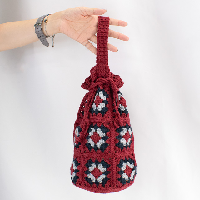 レシピNo.OKH-0020 グラニーモチーフの巾着バッグ（Q25-5）