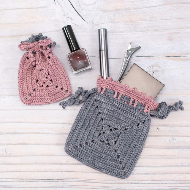 レシピNo.OKH-0069 モチーフ編みの巾着（Q24-2）