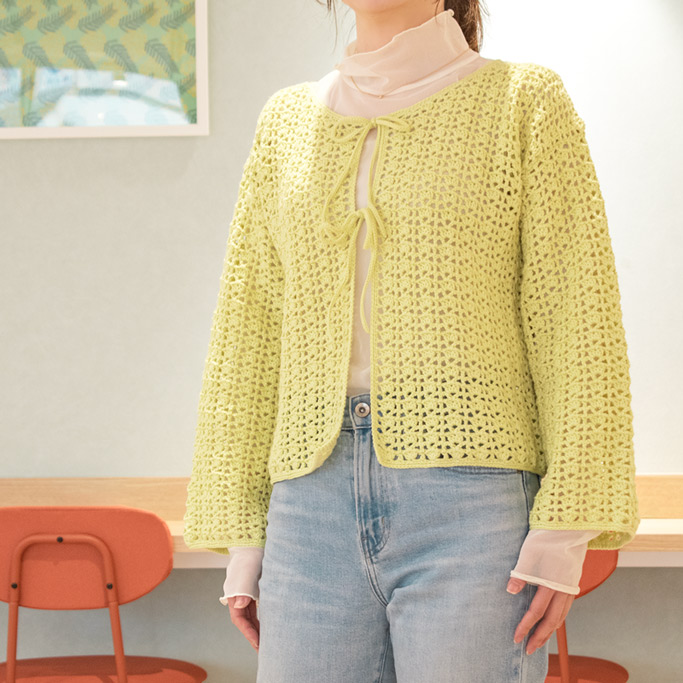 レシピNo.OKH-0075 透かし模様のリボンカーディガン（Q26-1）