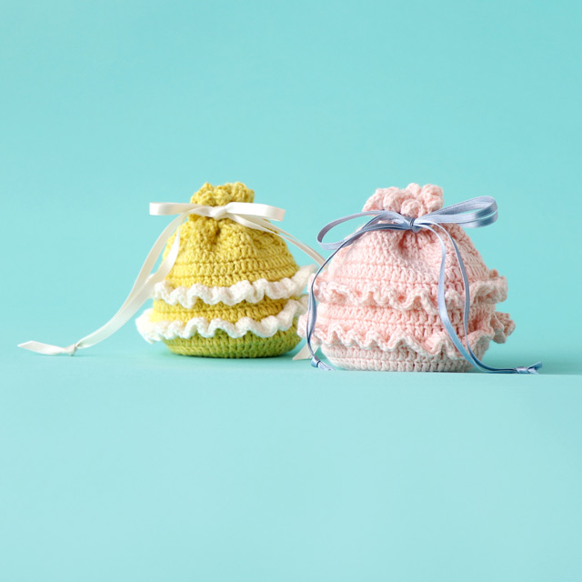 レシピNo.OL-31 自然のつむぎSEN 1玉でつくる まんまるフリルきんちゃく（N25-3）